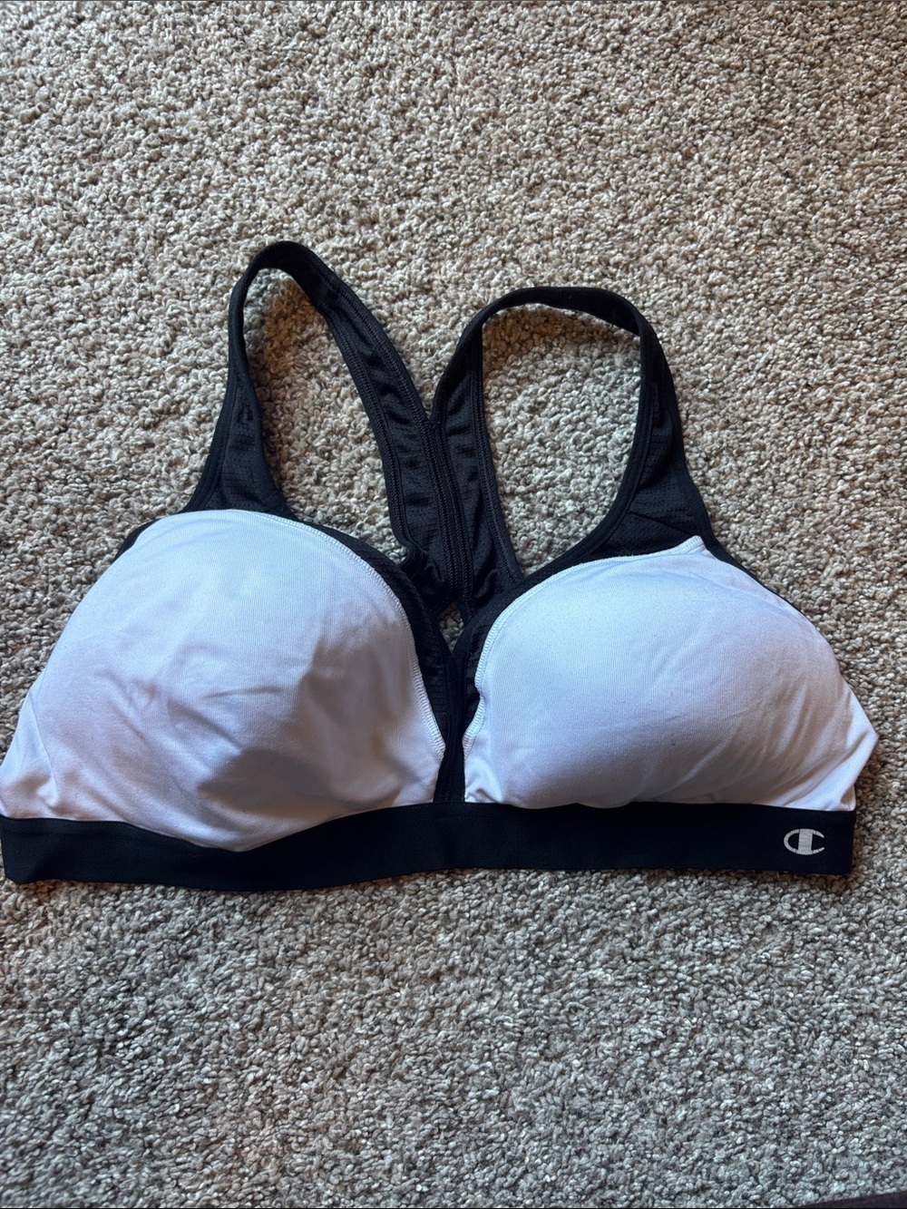 Champion Two-Tone Black and White Padded Racerback Sports Bra